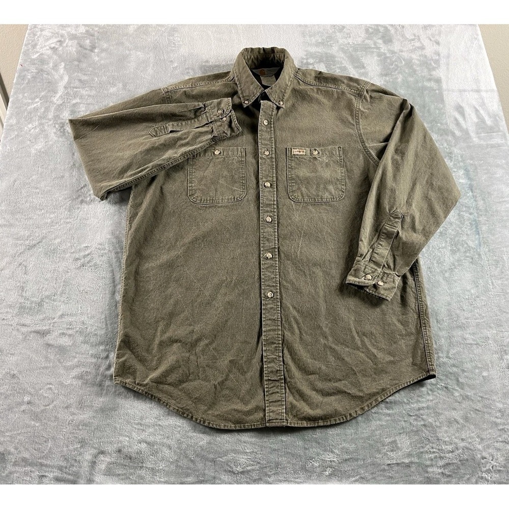 VTG Carhartt Rugged Outdoor Wear Shirt Men L Moss Green Union USA Worn In READ